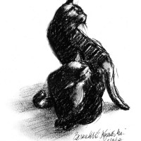 charcoal sketch of two cats
