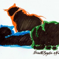 marker sketch of three cats