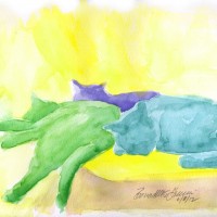 watercolor of three cats