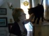 person and cat