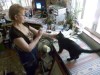 person and cat
