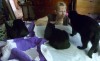 person with cats