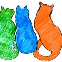 three cat shapes in color