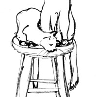 ink sketch of cats on stool