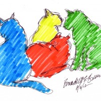 four cat shapes in color