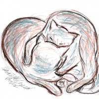 pastel sketch of two cats