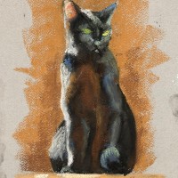 pastel sketch of black cat