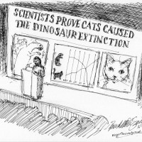 cartoon showing cats caused dinosaur extinction