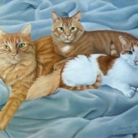 pastel portrait of three orange cats