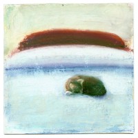 pastel painting of cat on bed