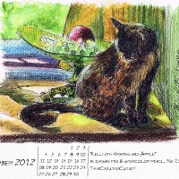 ink watercolor sketch of tortoiseshell cat download wallpaper calendar