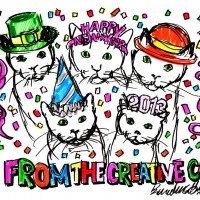 cartoon of five cats