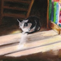 oil pastel painting of cat in sun