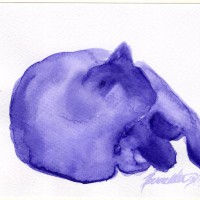 purple watercolor of cat sleeping