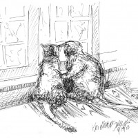 ink sketch of two cats