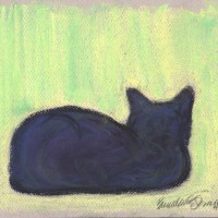 pastel sketch of cat on windowsill