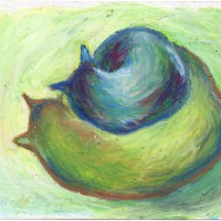 oil pastel sketch of two cats