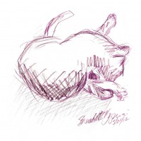 Purple Toe Cleaning, purple colored pencil © B.E. Kazmarski