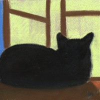 pastel sketch of cat on windowsill
