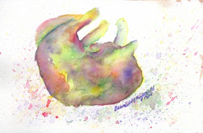 watercolor of sleeping cat