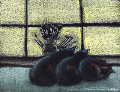 "Studio Morning Shift", pastel on black pastel paper, 9 x 12 © Bernadette E. Kazmarski