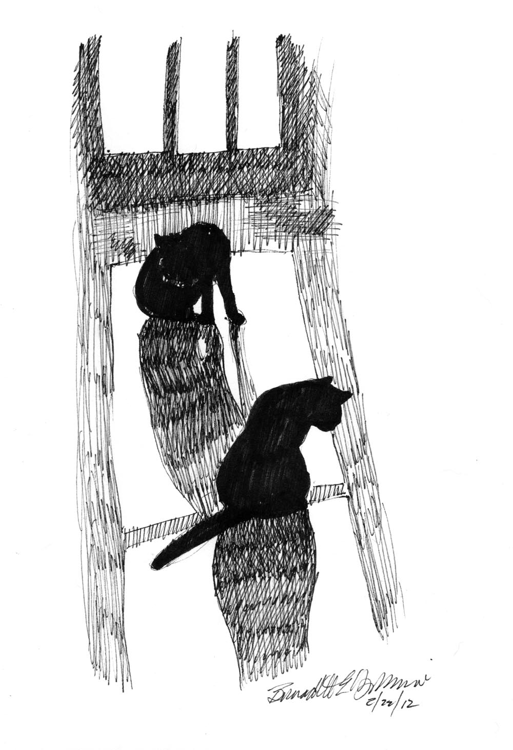 ink sketch of two cat silhouettes