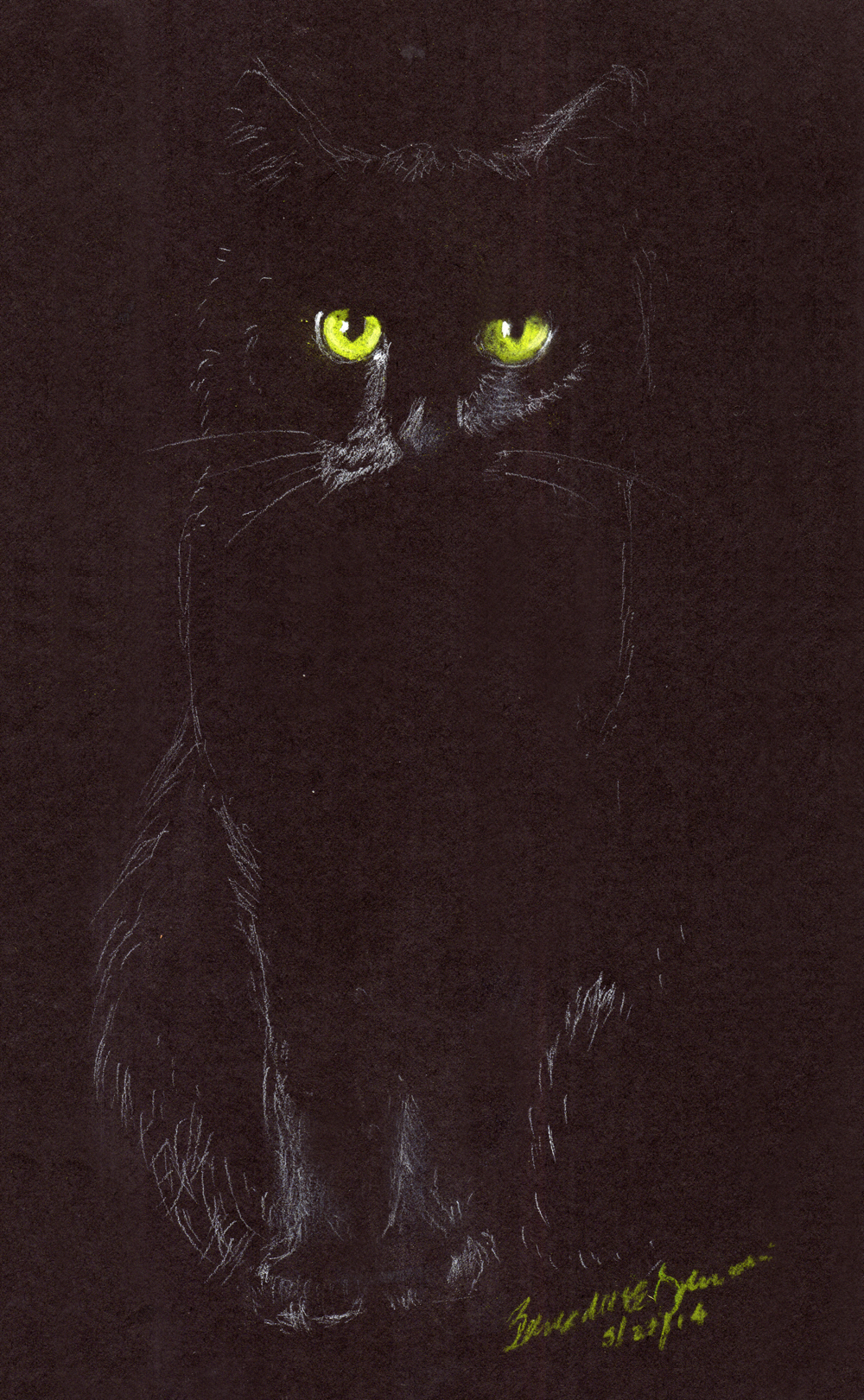 sketch of black cat on black paper