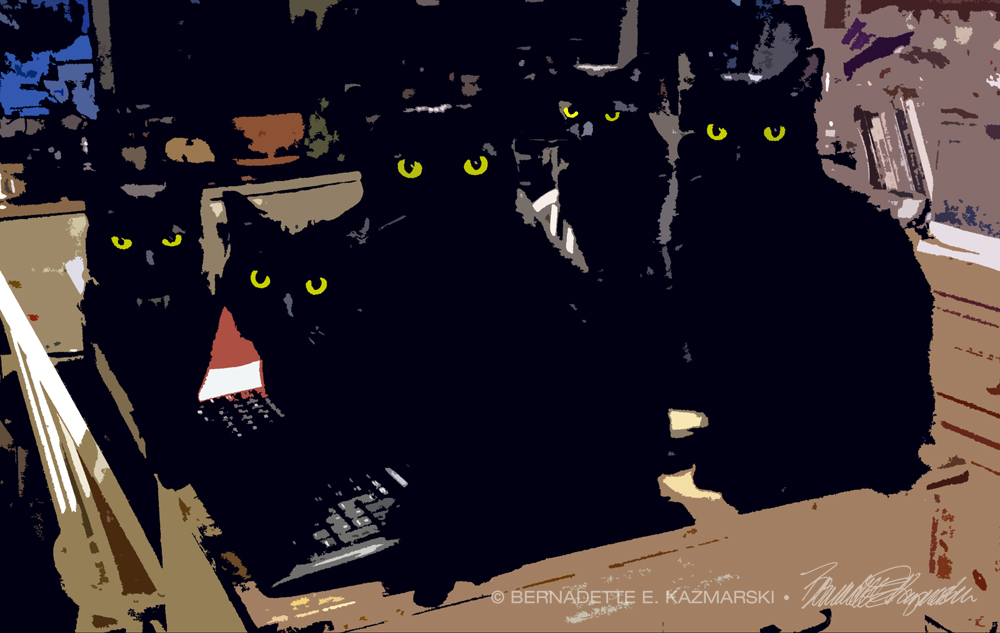 five black cats posterized