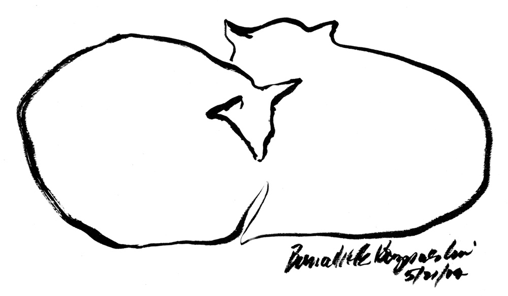 brush pen sketch of two cats