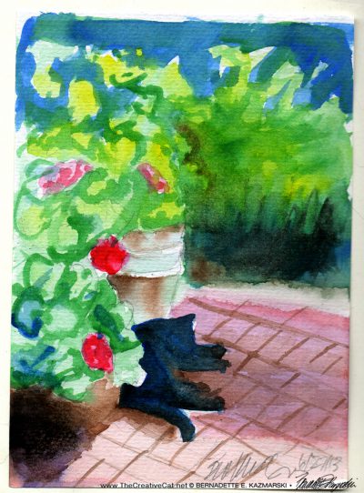"Garden Sketch With Mimi", watercolor, 5" x 7" © Bernadette E. Kazmarski