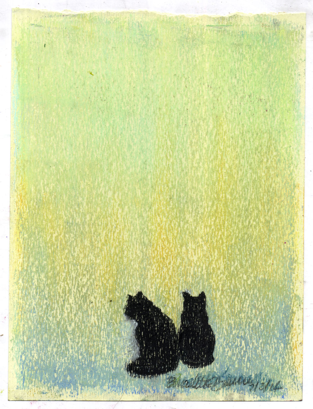 pastel sketch of two black cats