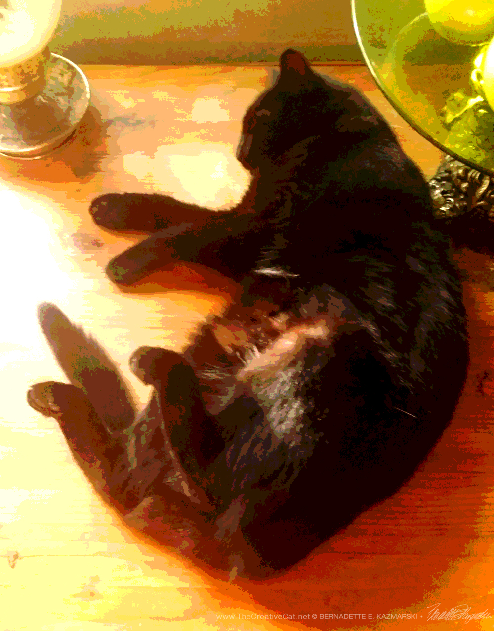 Bella sunning her belly, posterized.