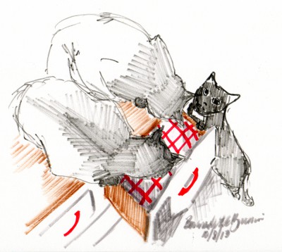 marker sketch of three cats