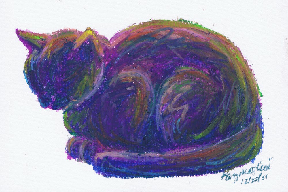 oil pastel sketch of cat