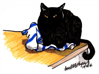 brush marker sketch of black cat