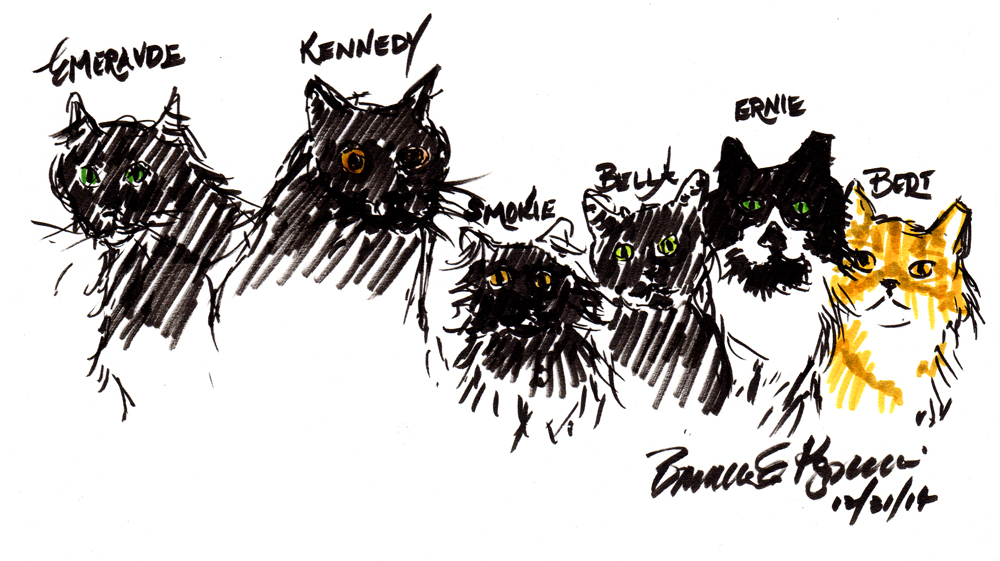 sketch of six cats