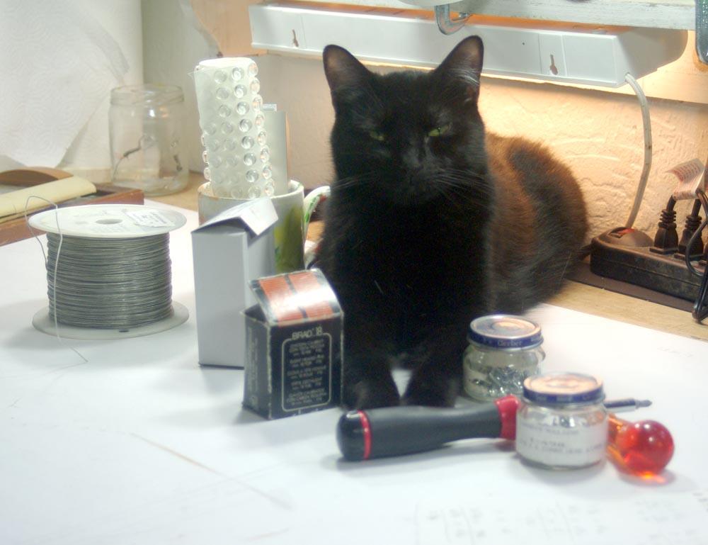 black cat with tools