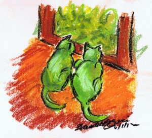 pastel drawing of two cats