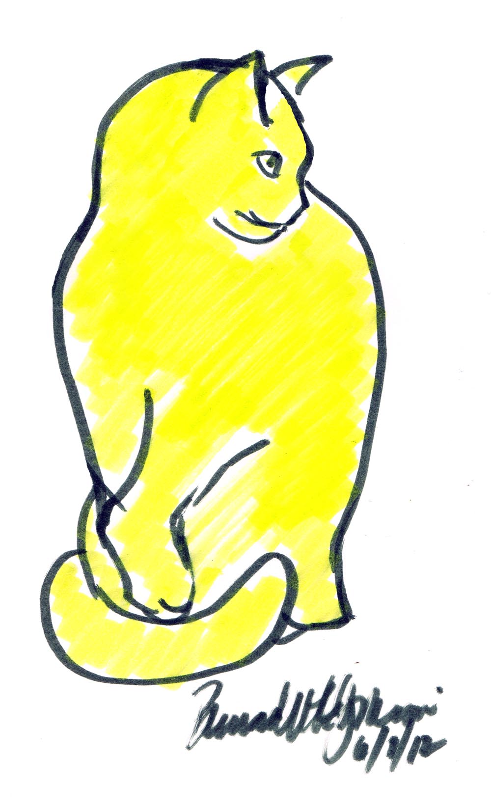 marker sketch of yellow cat