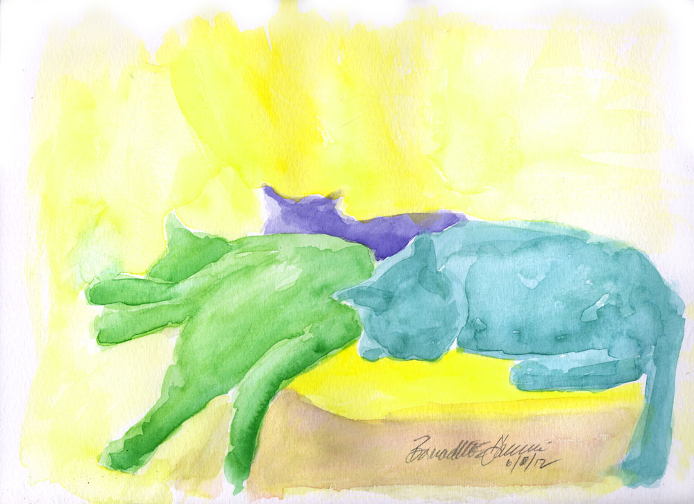 watercolor of three cats