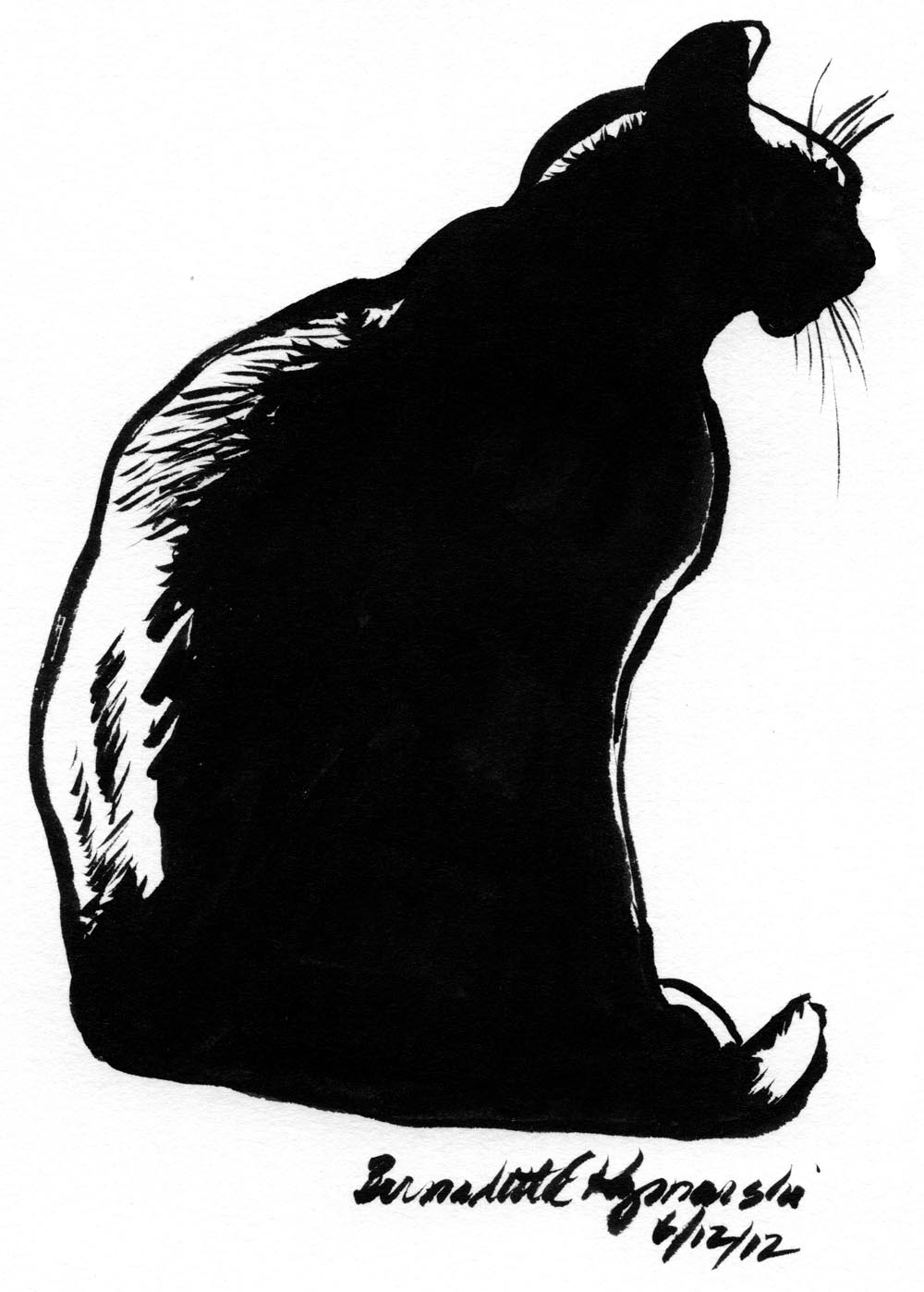 ink silhouette sketch of black cat