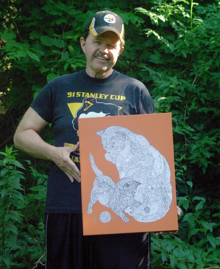 chaz with hidden animal drawing on canvas
