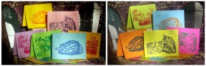 colorful hand-printed notecards