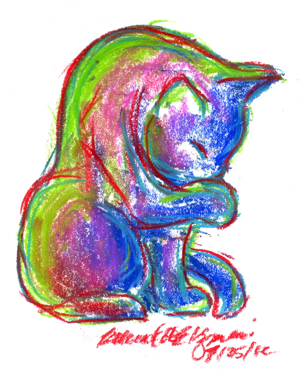 Summer-colored Kitty, 5 x 8, pastel © Bernadette E. Kazmarski