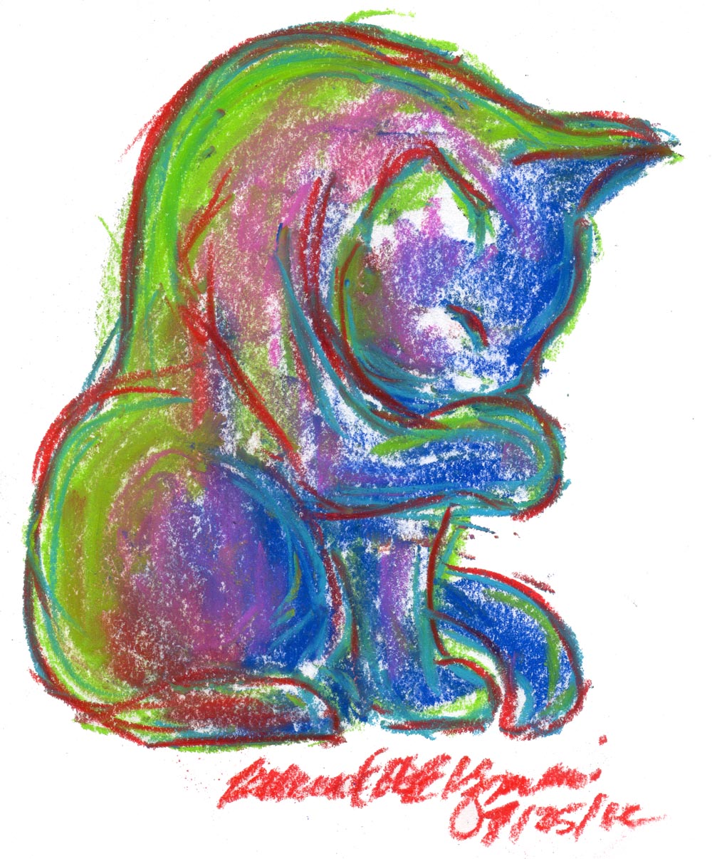 colorful pastel sketch of cat
