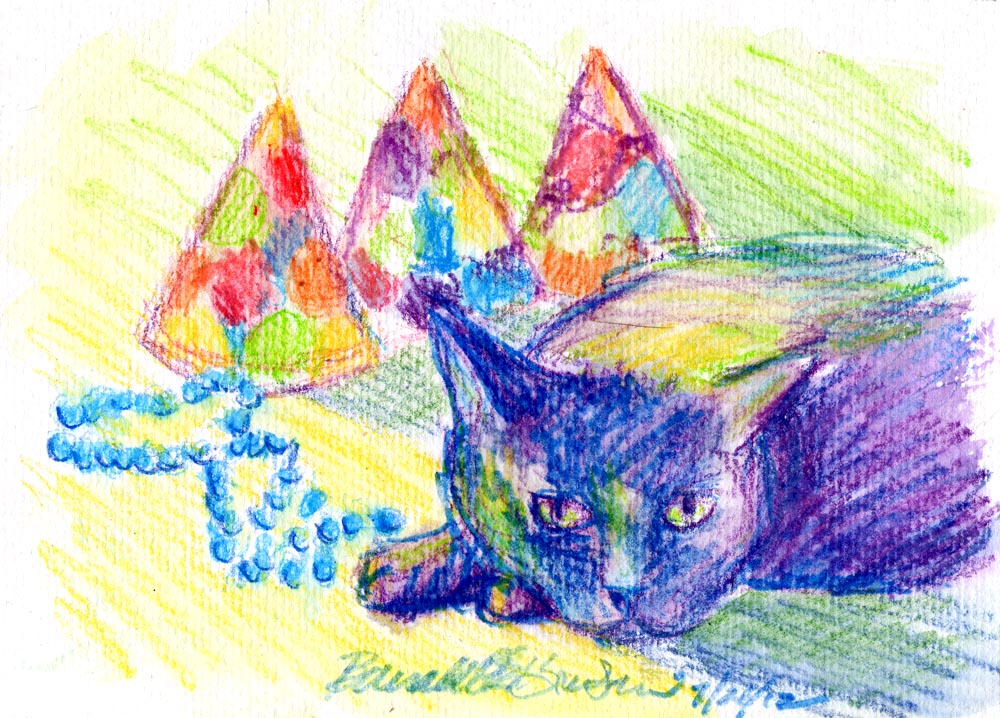 watercolor of cat with party hats