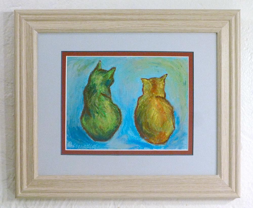 oil pastel sketch of two cats