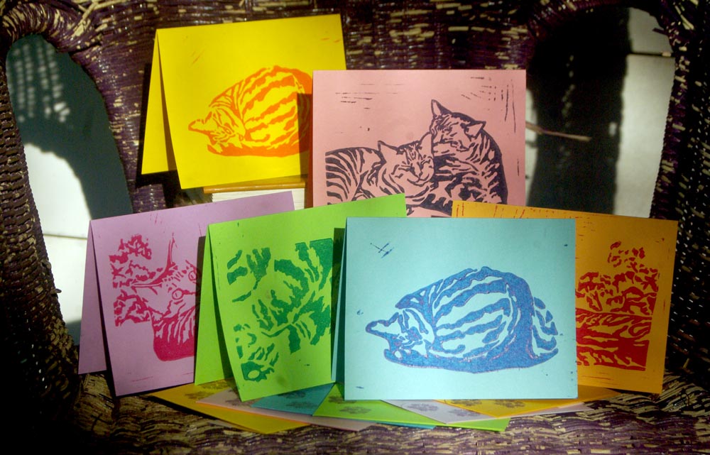 Set of six "Tabbies" Summer note cards.