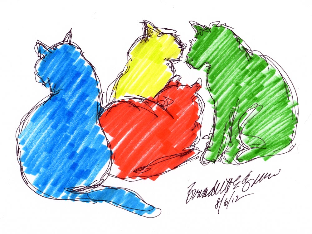 four cat shapes in color