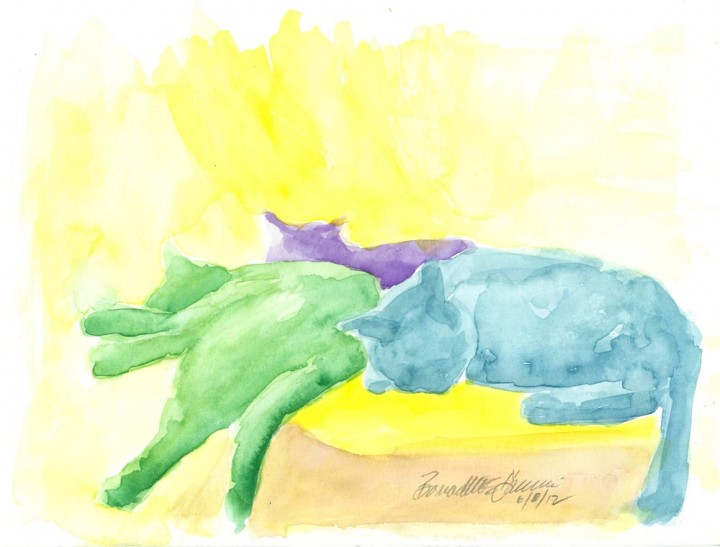 watercolor of three cats